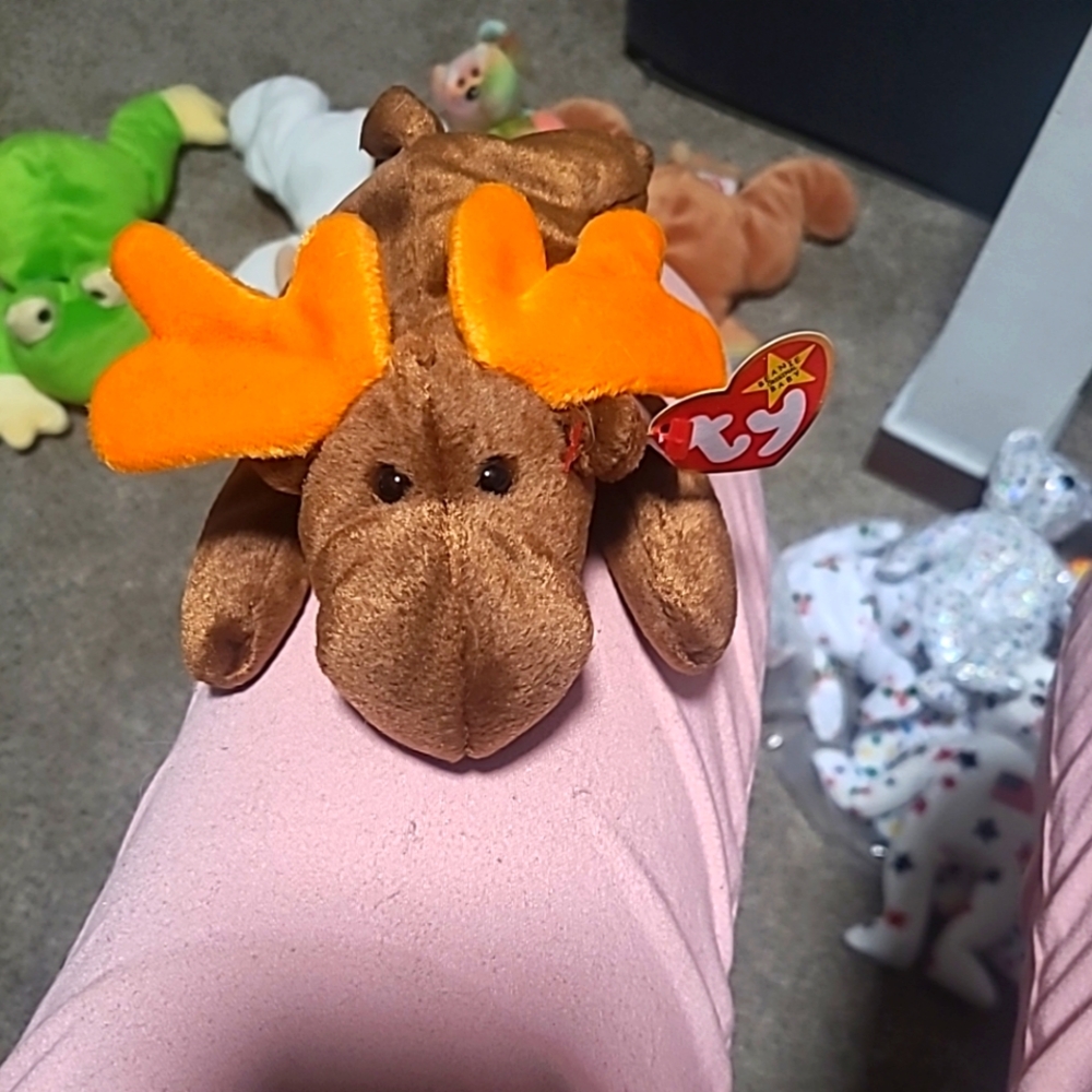 Ty Brown Moose Plush with Orange Antlers